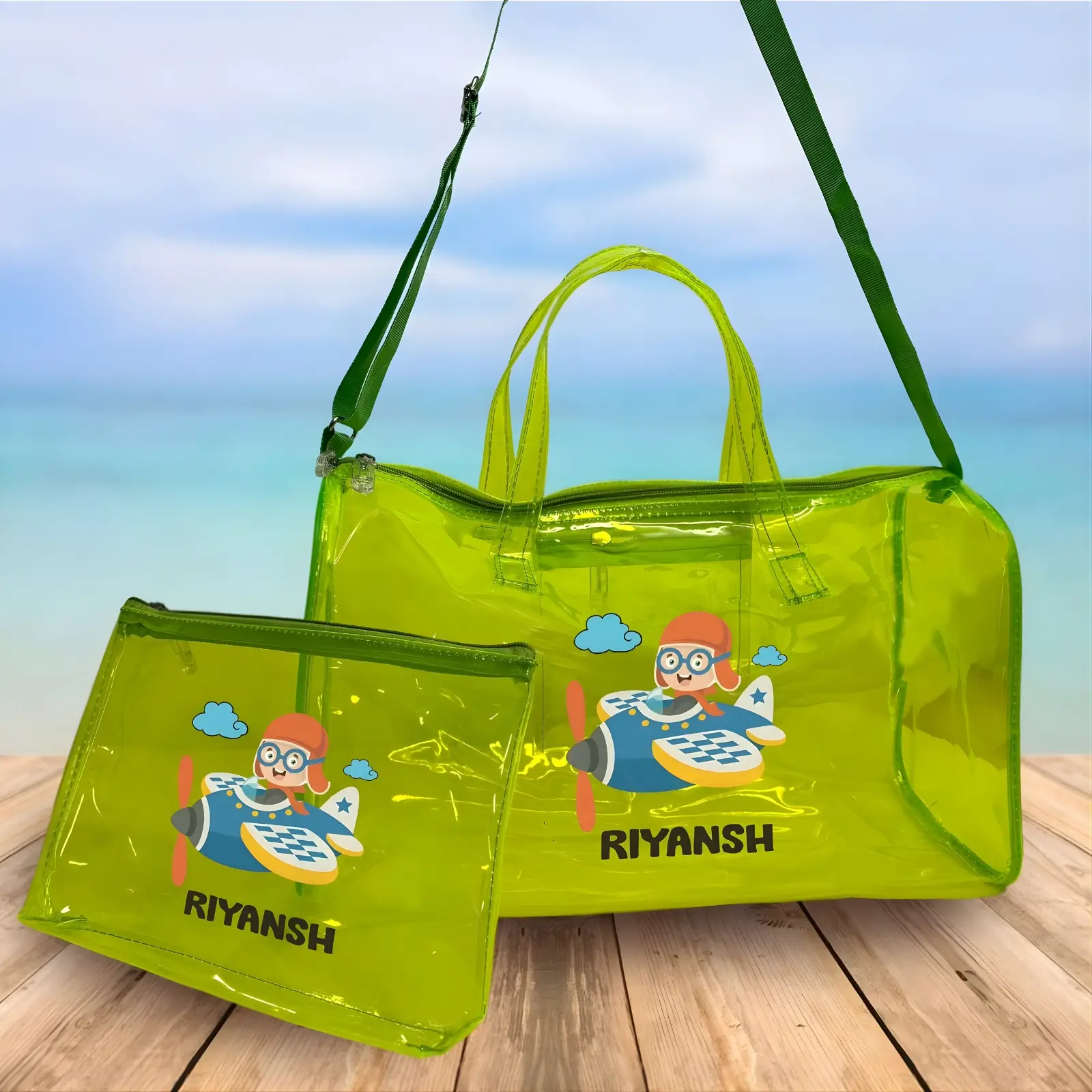 Personalized Baby Pilot Jelly Duffle Bag and Pouch Combo