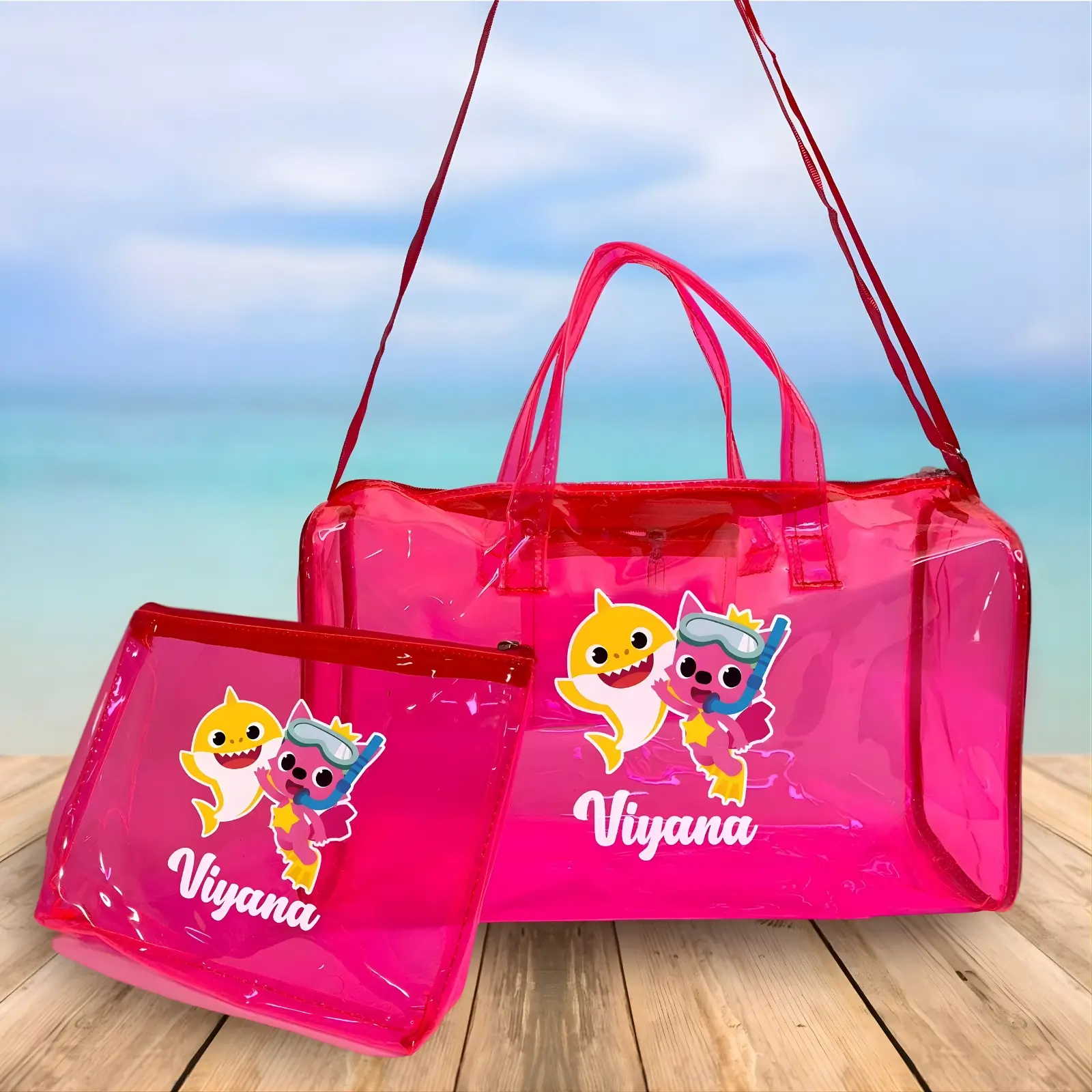 Personalized Baby Shark Jelly Duffle Bag and Pouch Combo