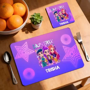 Personalized Chibi Pop Stars K -Pop Demon Hunter Placemat and Coaster Combo