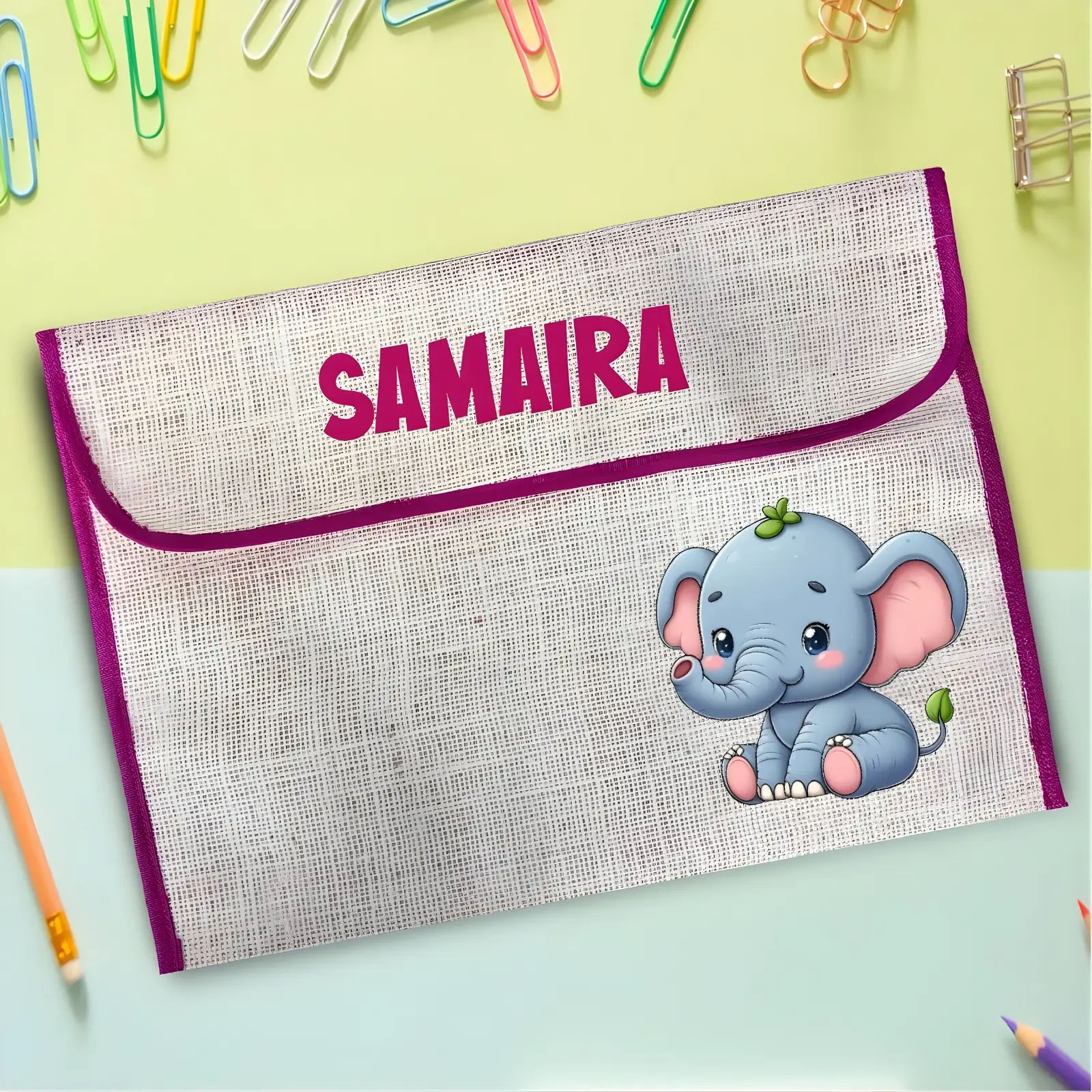 Personalized Cute Elephant Jute Folders
