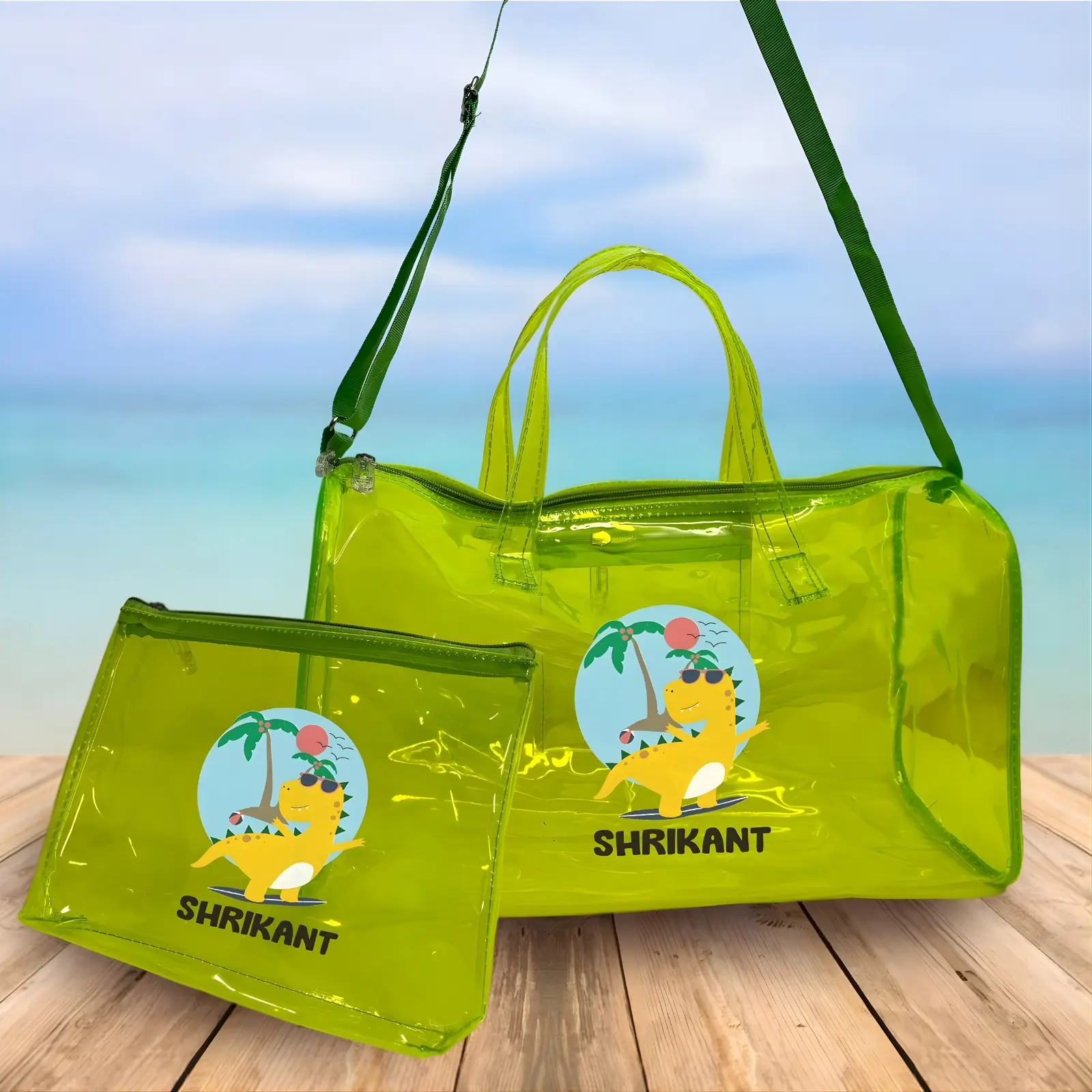 Personalized Dinosaur Jelly Duffle Bag and Pouch Combo
