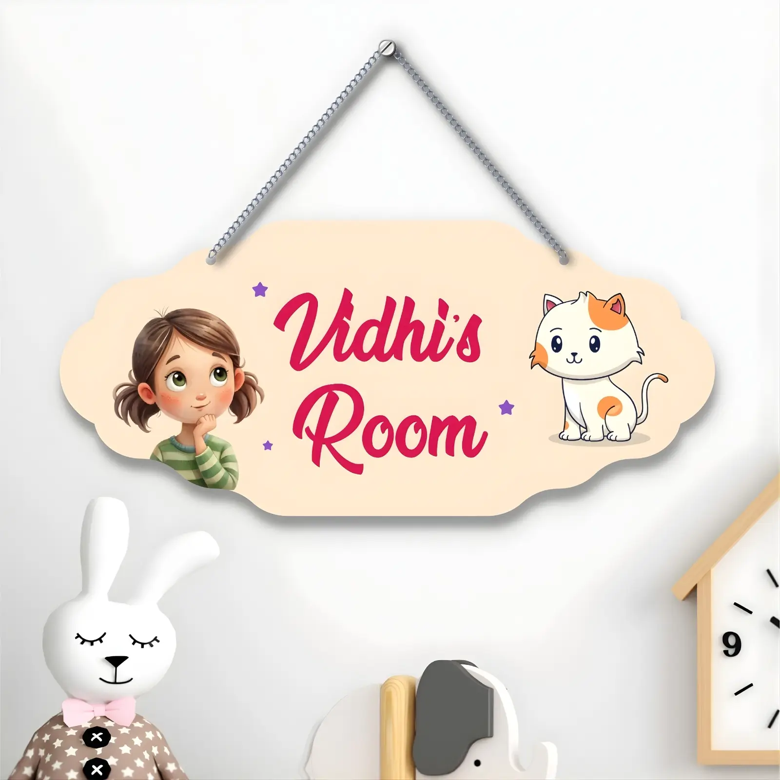 Personalized Girl & Kitten Door Plate