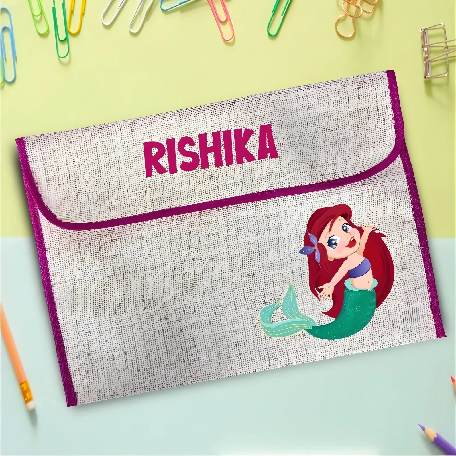 Personalized Little Mermaid Girl Jute Folders