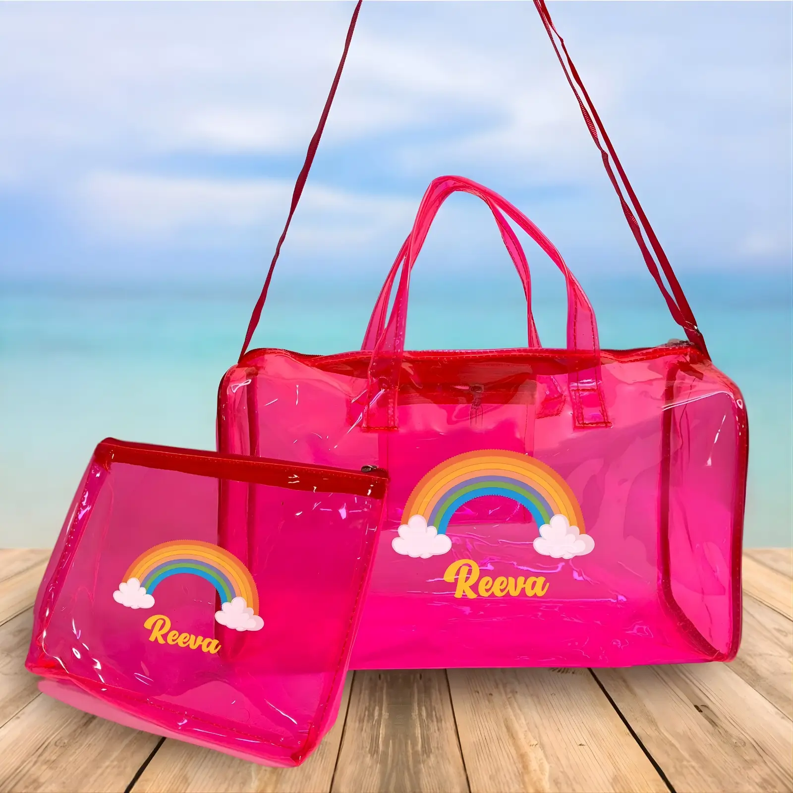 Personalized Rainbow Jelly Duffle Bag and Pouch Combo