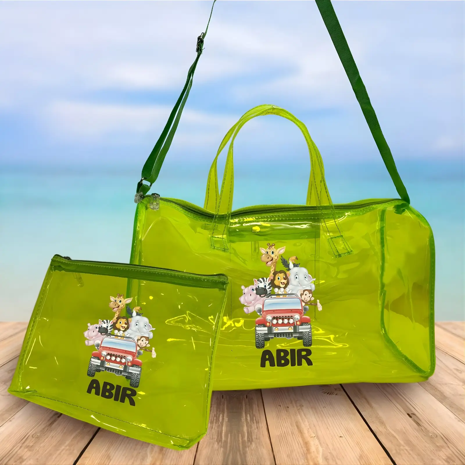 Personalized Safari Jeep Jelly Duffle Bag and Pouch Combo