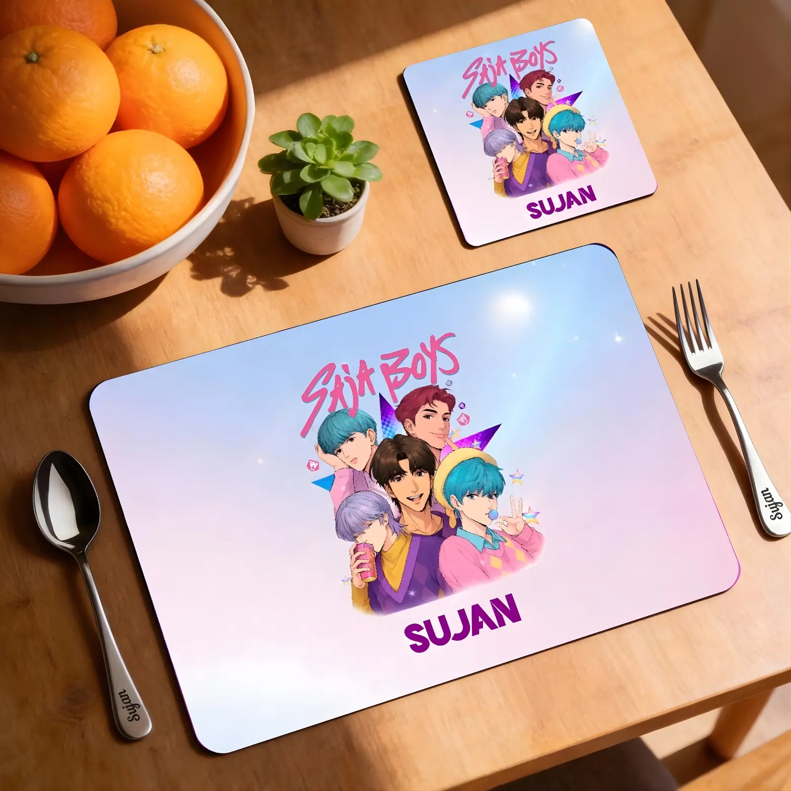 Personalized Saja Boys K -Pop Demon Hunter Placemat and Coaster Combo