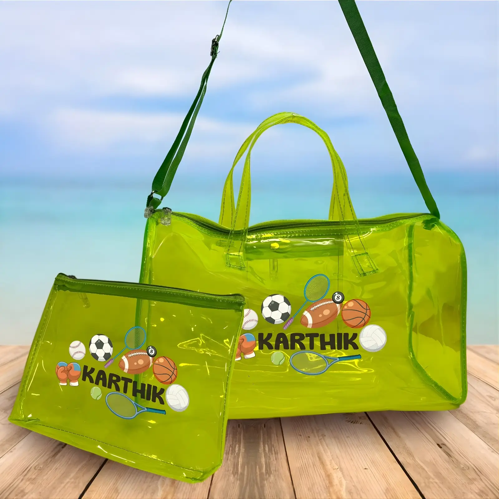 Personalized Sports Jelly Duffle Bag and Pouch Combo