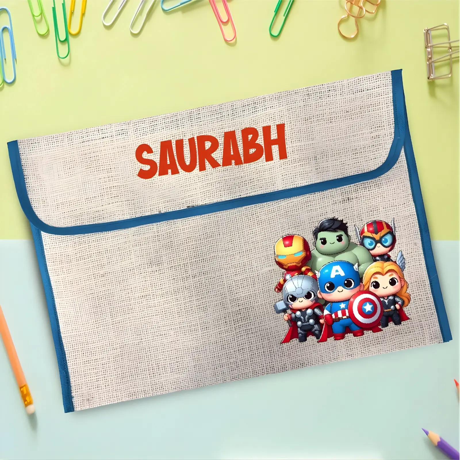 Personalized The Little Avengers Jute Folders