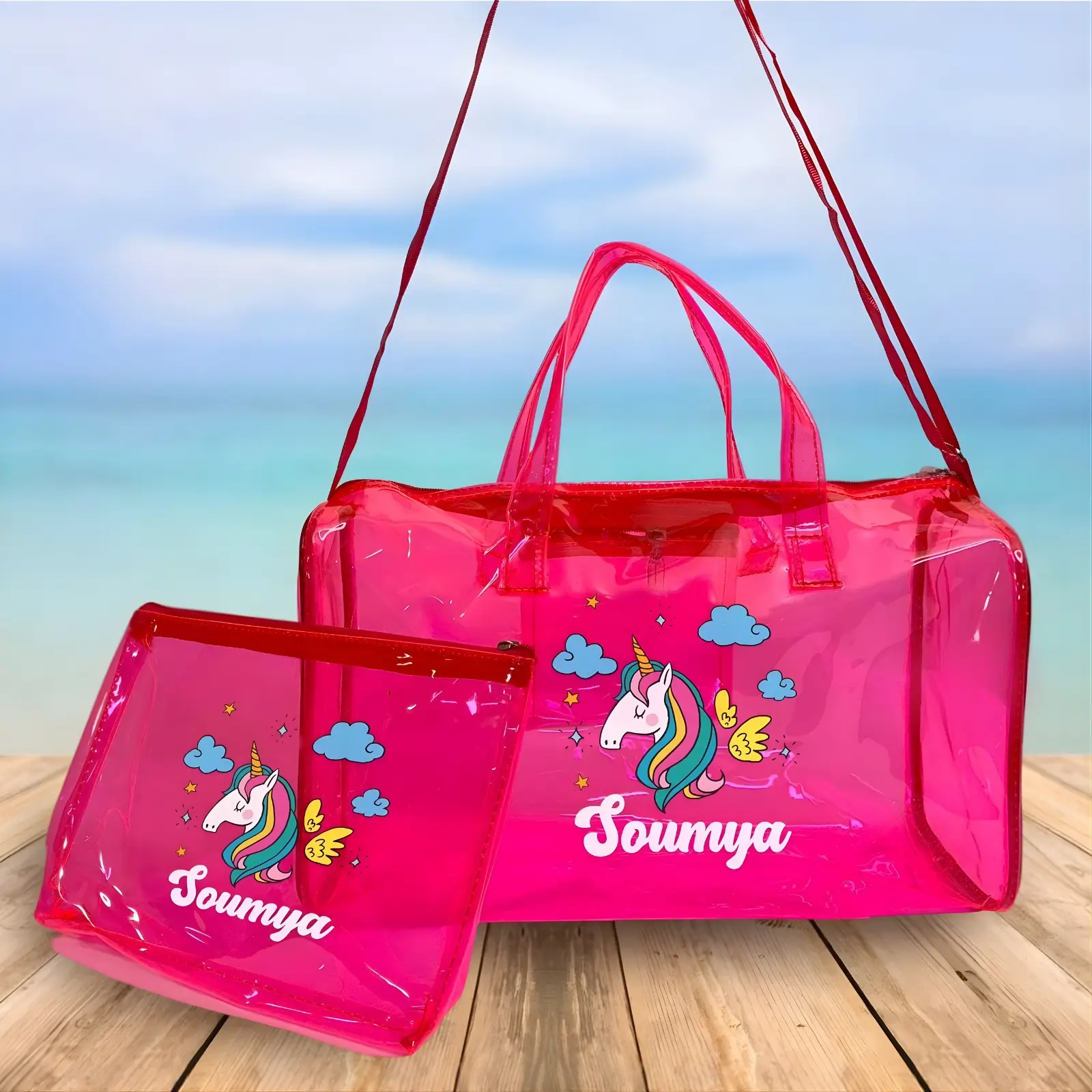 Personalized Unicorn Jelly Duffle Bag and Pouch Combo