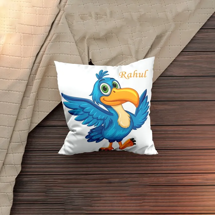 Happy Blue Birdie Personalized Square Cushion