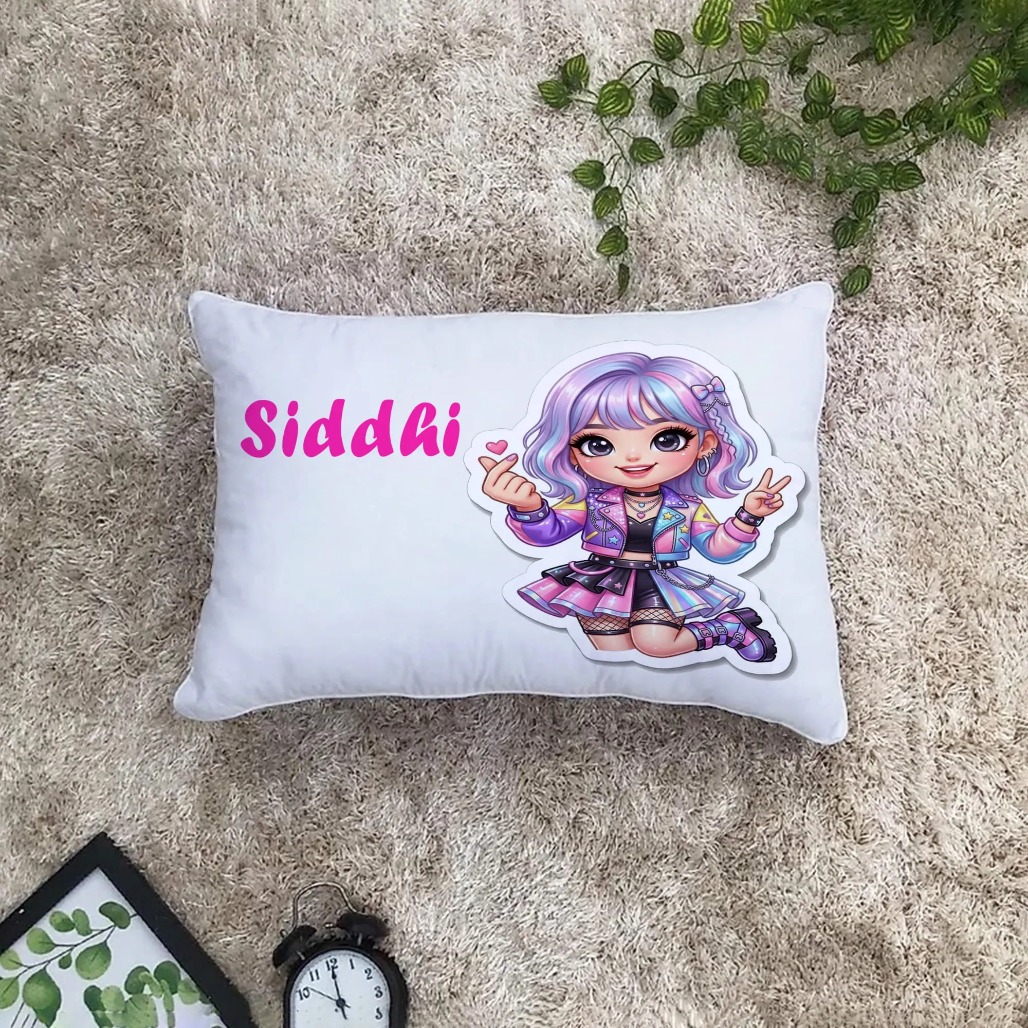 Kawaii Girl Personalized Rectangle Cushion